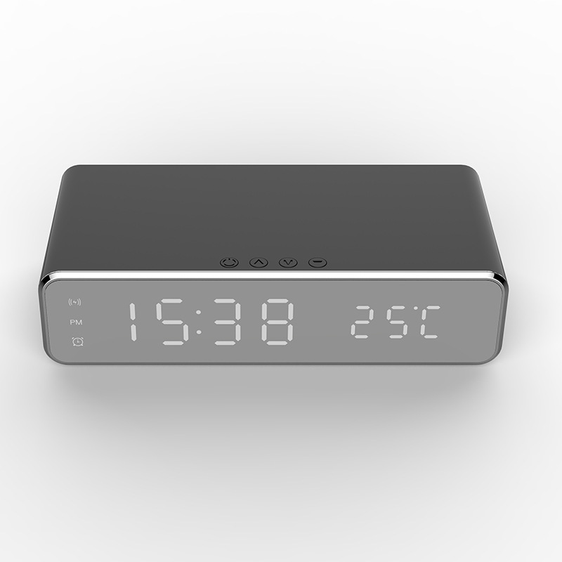 LED Electric Alarm Clock With Wireless Charger Desktop Digital Despertador Thermometer Clock HD Mirror Clock Watch Table Decor - الصورة 3
