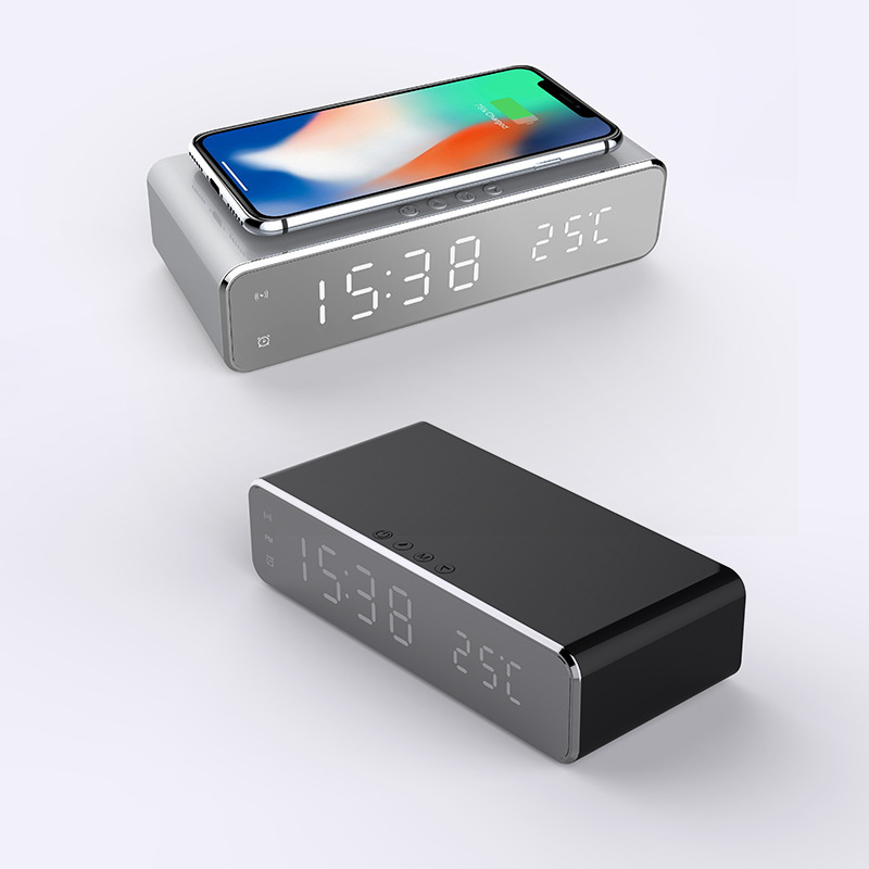 LED Electric Alarm Clock With Wireless Charger Desktop Digital Despertador Thermometer Clock HD Mirror Clock Watch Table Decor - الصورة 6